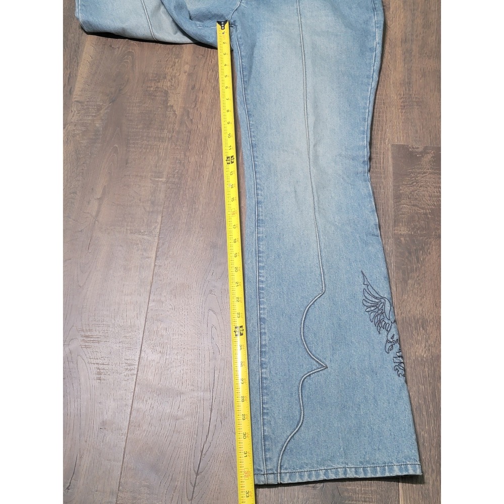 Vtg HarleyDavidson Womens Denim Jeans Size 33 Light Wash Bootcut Embroidered Y2K - Picture 3 of 15
